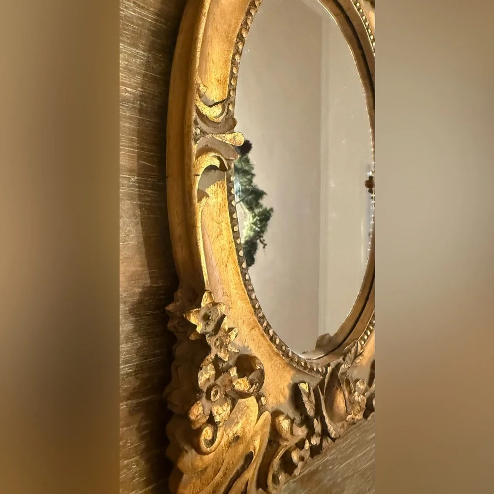VINTAGE ORNATE GILT FLORAL CARVED MIRROR – ITALIAN STYLE